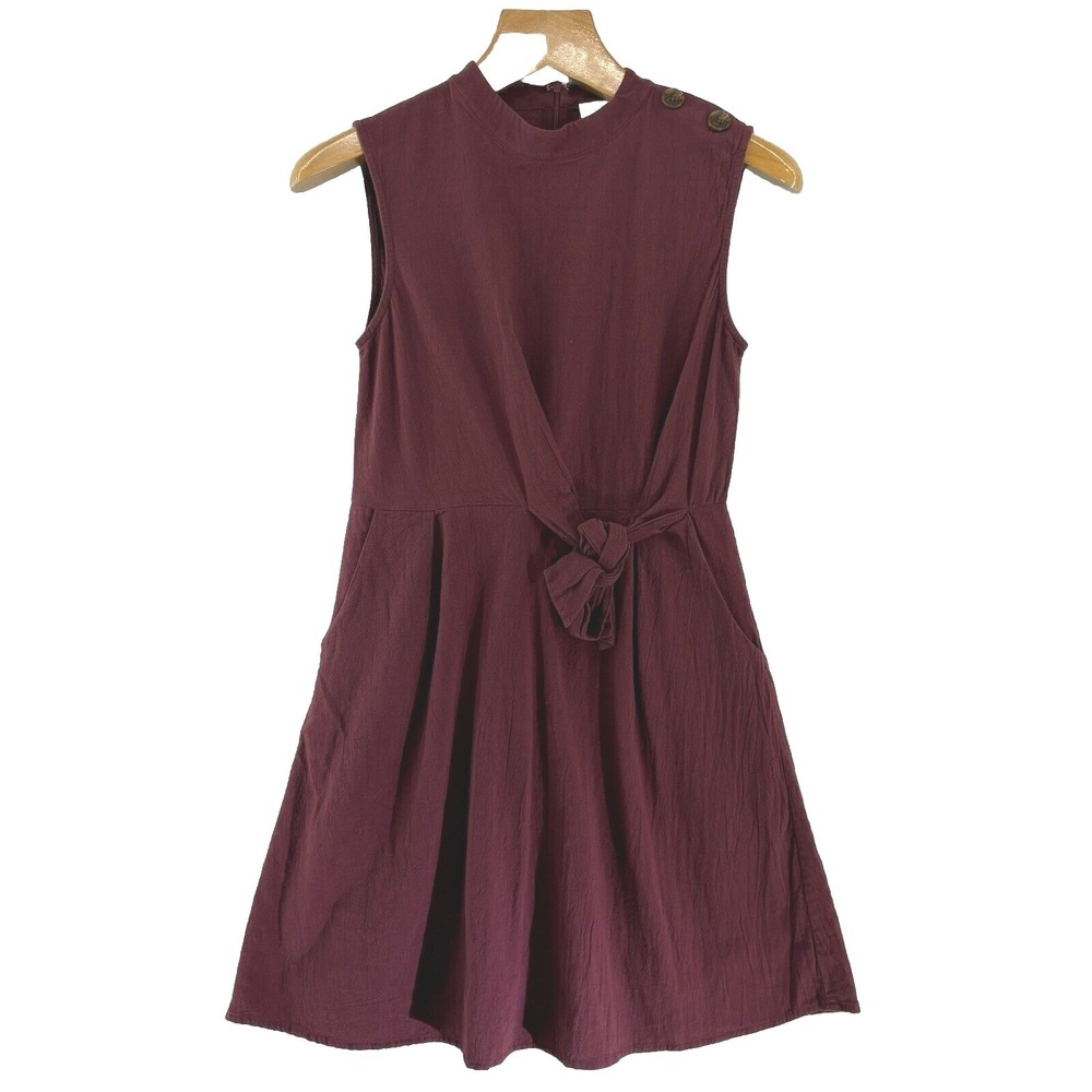 Everly Tie Front Mock‎ Neck Mini Dress Burgundy Women M Dark Academia Preppy